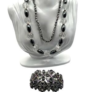 Vintage Beaded Necklace & Rhinestone Bracelet Set